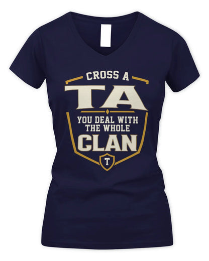 TA NT1-K008 Cross A/An NAME, You Deal With the Whole Clan | Personalized Vintage T-Shirt - Women's V-Neck T-Shirt - Navy