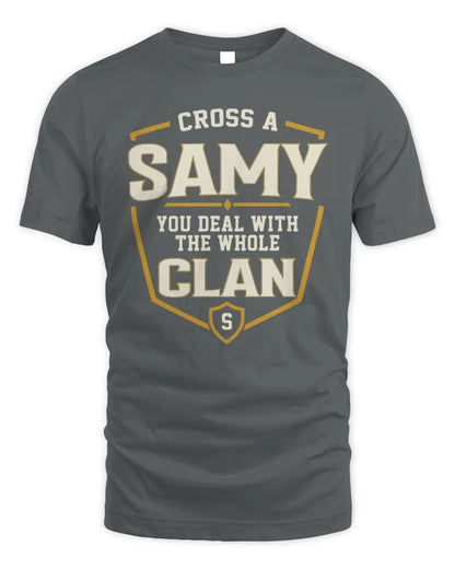 SAMY NT1-K008 Cross A/An NAME, You Deal With the Whole Clan | Personalized Vintage T-Shirt - Unisex Standard T-Shirt - Charcoal