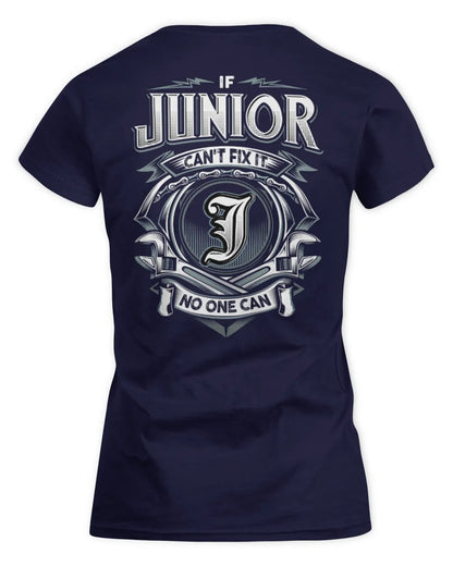 JUNIOR AP81-K4-626 - Personalized Ahmed Quote Apparel “If Ahmed Can't Fix It, No One Can” - Women's Standard T-Shirt - Navy