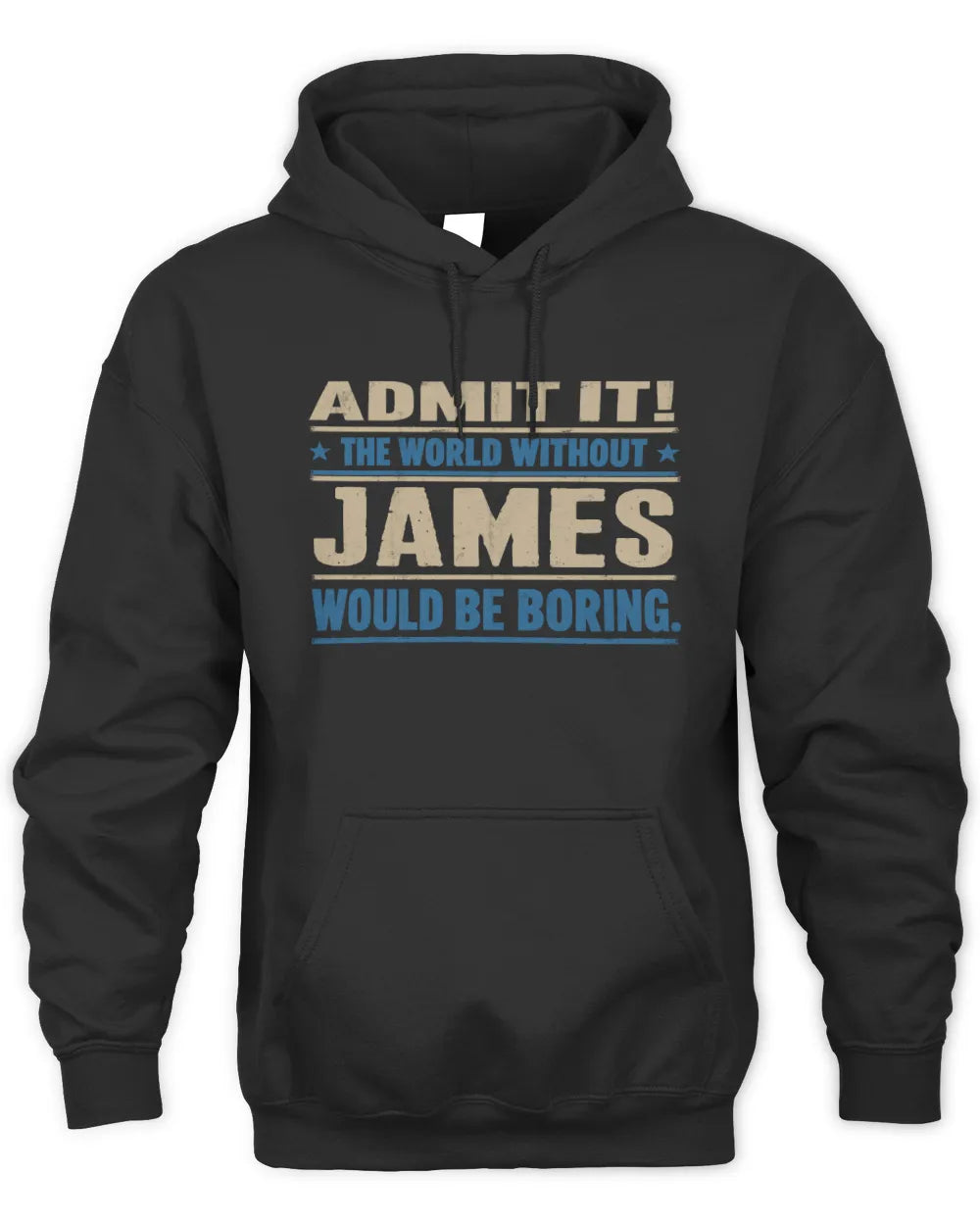 JAMES TP68-K2-968 – Personalized Funny Quote Apparel “The World Without NAME Would Be Boring” - Unisex Hoodie - Black