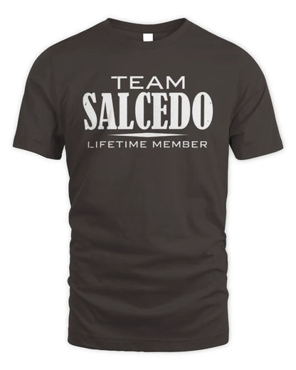 SALCEDO BL62-K4-128 - Personalized “Team NAME Lifetime Member” - Unisex Standard T-Shirt - Dark Chocolate
