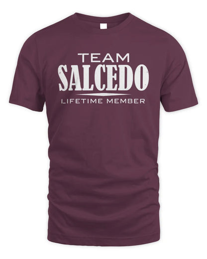 SALCEDO BL62-K4-128 - Personalized “Team NAME Lifetime Member” - Unisex Standard T-Shirt - Maroon