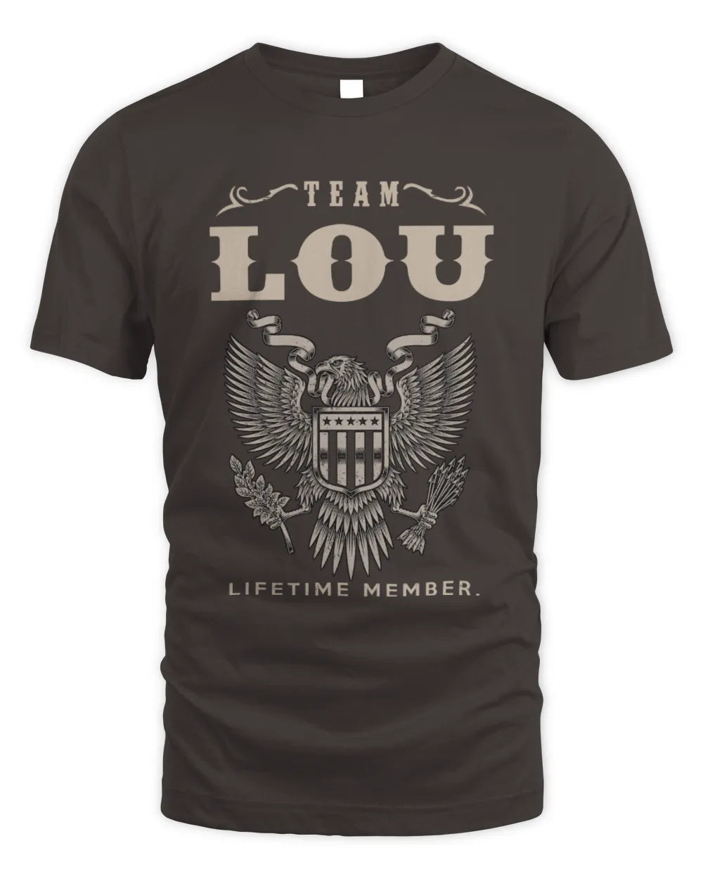 LOU TP06-K82 – Personalized Classic Style Apparel “Team NAME Lifetime Member” - Unisex Standard T-Shirt - Dark Chocolate