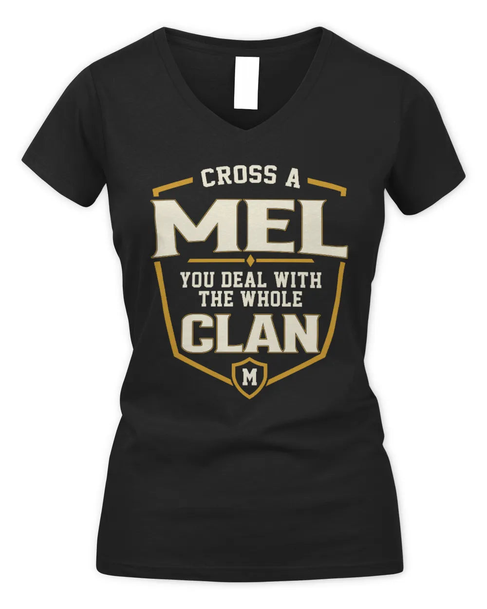 MEL NT1-K008 Cross A/An NAME, You Deal With the Whole Clan | Personalized Vintage T-Shirt - Women's V-Neck T-Shirt - Black