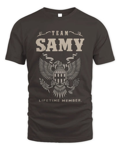 SAMY TP06-K82 – Personalized Classic Style Apparel “Team NAME Lifetime Member” - Unisex Standard T-Shirt - Dark Chocolate