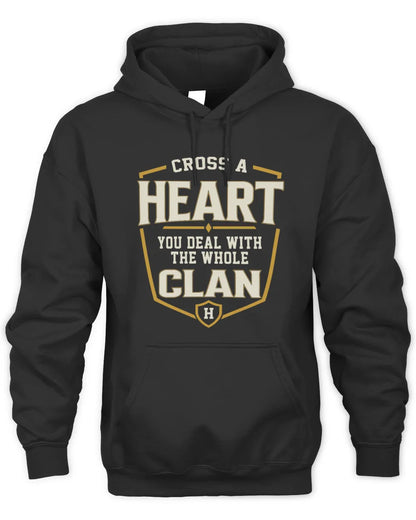 HEART NT1-K008 Cross A/An NAME, You Deal With the Whole Clan | Personalized Vintage T-Shirt - Unisex Hoodie - Black