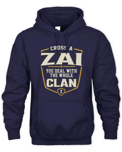 ZAI NT1-K008 Cross A/An NAME, You Deal With the Whole Clan | Personalized Vintage T-Shirt - Unisex Hoodie - Navy