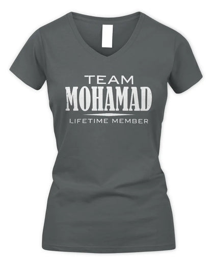 MOHAMAD BL62-K4-128 - Personalized “Team NAME Lifetime Member” - Women's V-Neck T-Shirt - Charcoal
