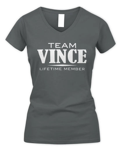 VINCE BL62-K4-128 - Personalized “Team NAME Lifetime Member” - Women's V-Neck T-Shirt - Charcoal