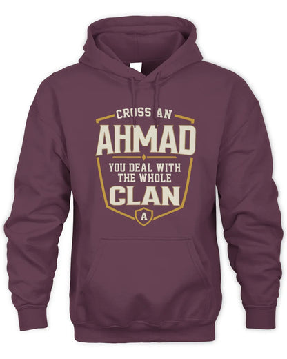 AHMAD NT1-K008 Cross A/An NAME, You Deal With the Whole Clan | Personalized Vintage T-Shirt - Unisex Hoodie - Maroon