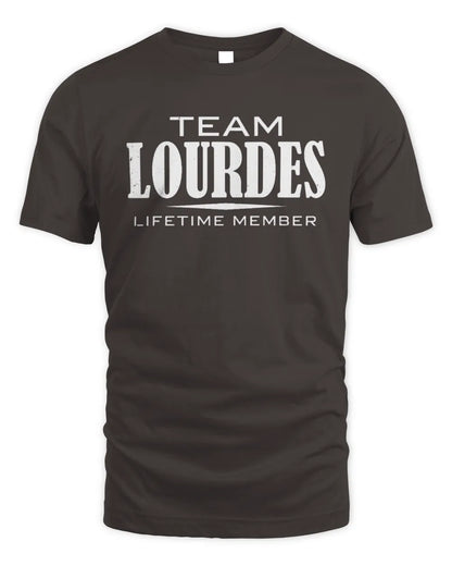 LOURDES BL62-K4-128 - Personalized “Team NAME Lifetime Member” - Unisex Standard T-Shirt - Dark Chocolate