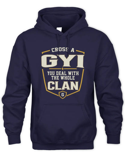 GYI NT1-K008 Cross A/An NAME, You Deal With the Whole Clan | Personalized Vintage T-Shirt - Unisex Hoodie - Navy