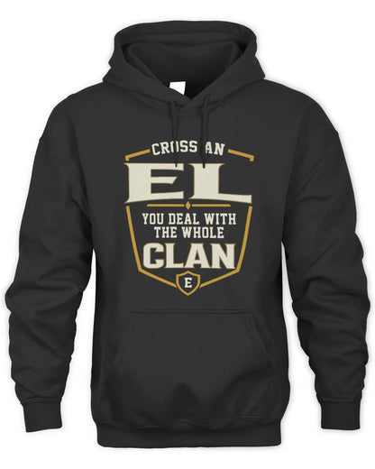 EL NT1-K008 Cross A/An NAME, You Deal With the Whole Clan | Personalized Vintage T-Shirt - Unisex Hoodie - Black