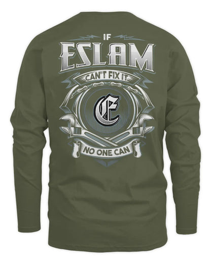 ESLAM AP81-K4-626 - Personalized Ahmed Quote Apparel “If Ahmed Can't Fix It, No One Can” - Men's Long Sleeved T-Shirt - Military Green