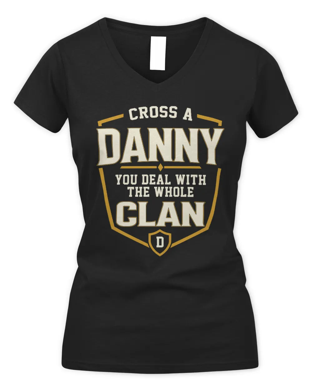 DANNY NT1-K008 Cross A/An NAME, You Deal With the Whole Clan | Personalized Vintage T-Shirt - Women's V-Neck T-Shirt - Black