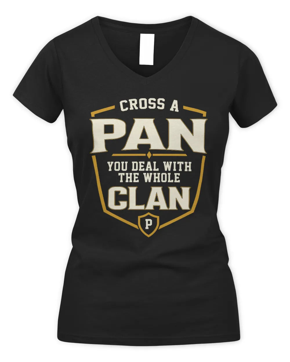 PAN NT1-K008 Cross A/An NAME, You Deal With the Whole Clan | Personalized Vintage T-Shirt - Women's V-Neck T-Shirt - Black
