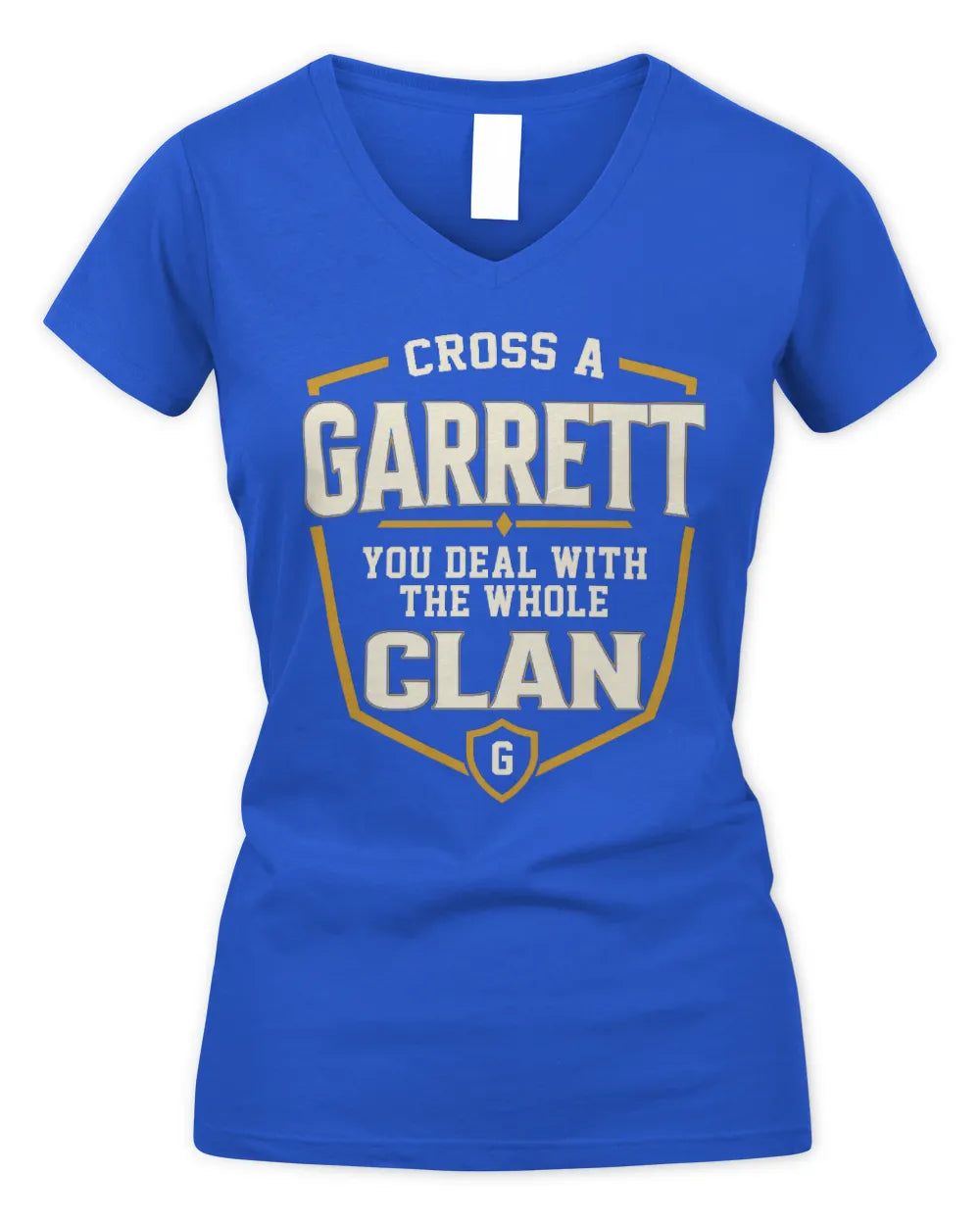 GARRETT NT1-K008 Cross A/An NAME, You Deal With the Whole Clan | Personalized Vintage T-Shirt - Women's V-Neck T-Shirt - Royal