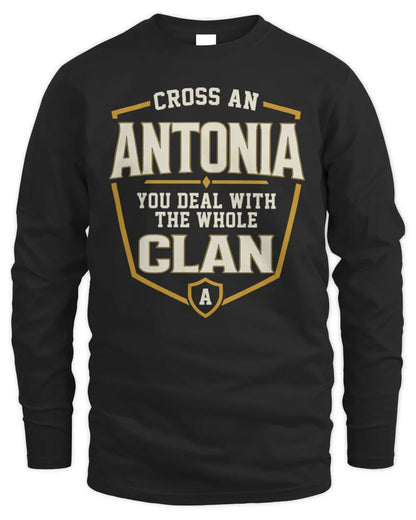 ANTONIA NT1-K008 Cross A/An NAME, You Deal With the Whole Clan | Personalized Vintage T-Shirt - Men's Long Sleeved T-Shirt - Black