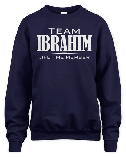 IBRAHIM BL62-K4-128 - Personalized “Team NAME Lifetime Member” - Unisex Sweatshirt - Navy