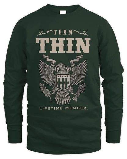 THIN TP06-K82 – Personalized Classic Style Apparel “Team NAME Lifetime Member” - Men's Long Sleeved T-Shirt - Forest Green