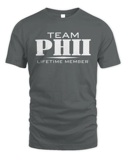 PHII BL62-K4-128 - Personalized “Team NAME Lifetime Member” - Unisex Standard T-Shirt - Charcoal