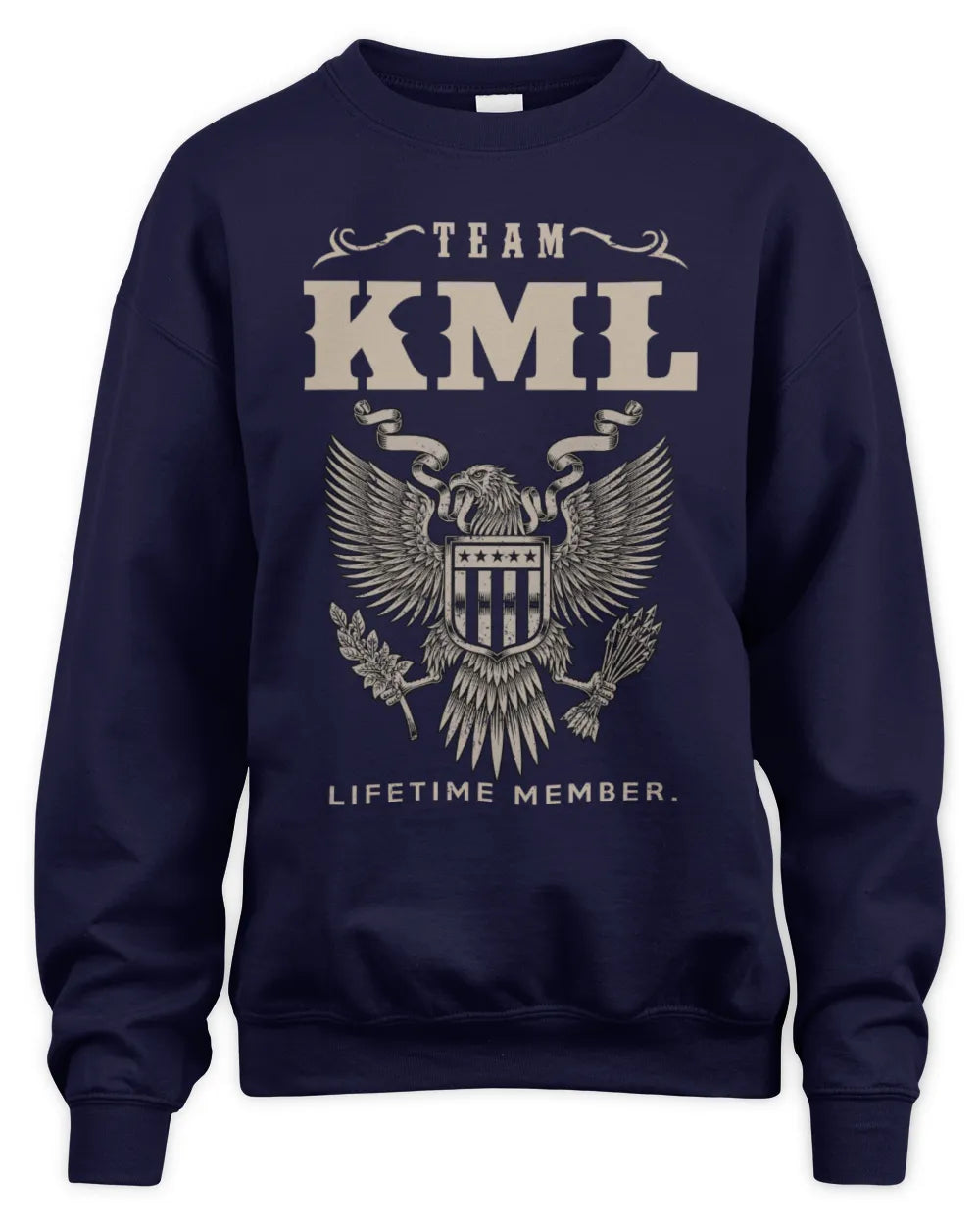 KML TP06-K82 – Personalized Classic Style Apparel “Team NAME Lifetime Member” - Unisex Sweatshirt - Navy