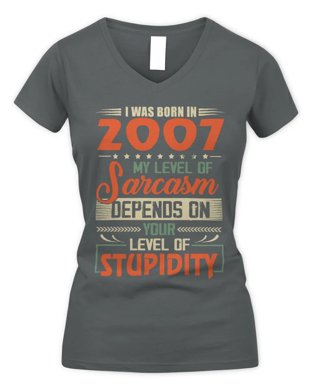 2007 HH89-K2 – Vintage Born to Be Sarcastic T-Shirt - Women's V-Neck T-Shirt - Charcoal
