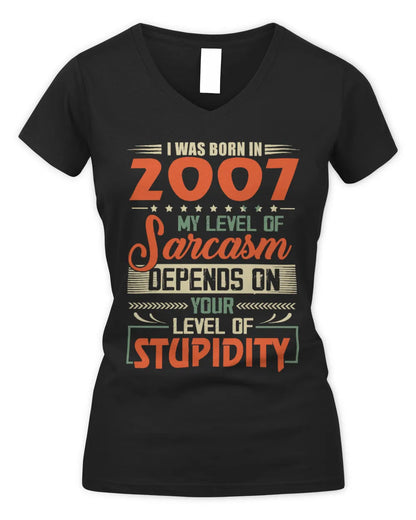 2007 HH89-K2 – Vintage Born to Be Sarcastic T-Shirt - Women's V-Neck T-Shirt - Black