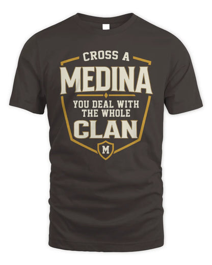MEDINA NT1-K008 Cross A/An NAME, You Deal With the Whole Clan | Personalized Vintage T-Shirt - Unisex Standard T-Shirt - Dark Chocolate