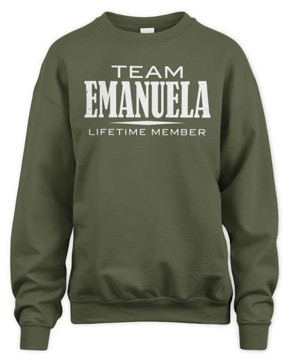 EMANUELA BL62-K4-128 - Personalized “Team NAME Lifetime Member” - Unisex Sweatshirt - Military Green