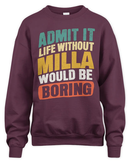 MILLA TP88-K4-229
Personalized Funny Quote Apparel “Life Without NAME Would Be Boring” - Unisex Sweatshirt - Maroon