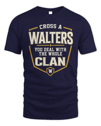 WALTERS NT1-K008 Cross A/An NAME, You Deal With the Whole Clan | Personalized Vintage T-Shirt - Unisex Standard T-Shirt - Navy