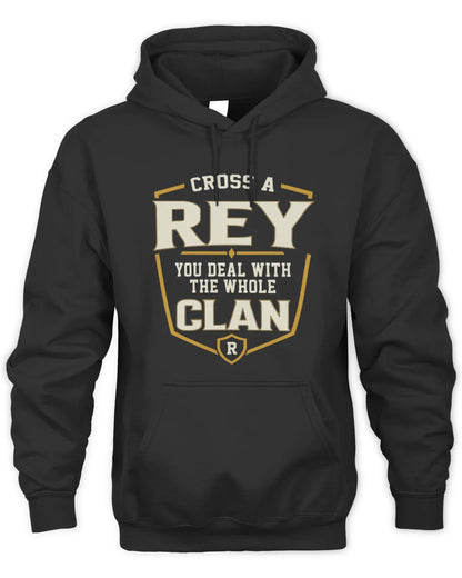 REY NT1-K008 Cross A/An NAME, You Deal With the Whole Clan | Personalized Vintage T-Shirt - Unisex Hoodie - Black