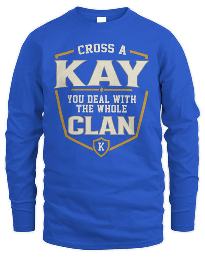 KAY NT1-K008 Cross A/An NAME, You Deal With the Whole Clan | Personalized Vintage T-Shirt - Men's Long Sleeved T-Shirt - Royal