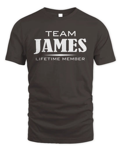 JAMES BL62-K4-128 - Personalized “Team NAME Lifetime Member” - Unisex Standard T-Shirt - Dark Chocolate