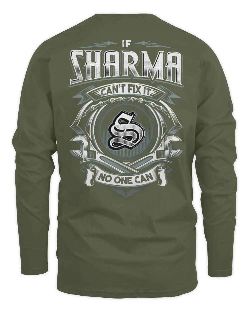 SHARMA AP81-K4-626 - Personalized Ahmed Quote Apparel “If Ahmed Can't Fix It, No One Can” - Men's Long Sleeved T-Shirt - Military Green