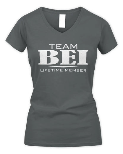 BEI BL62-K4-128 - Personalized “Team NAME Lifetime Member” - Women's V-Neck T-Shirt - Charcoal