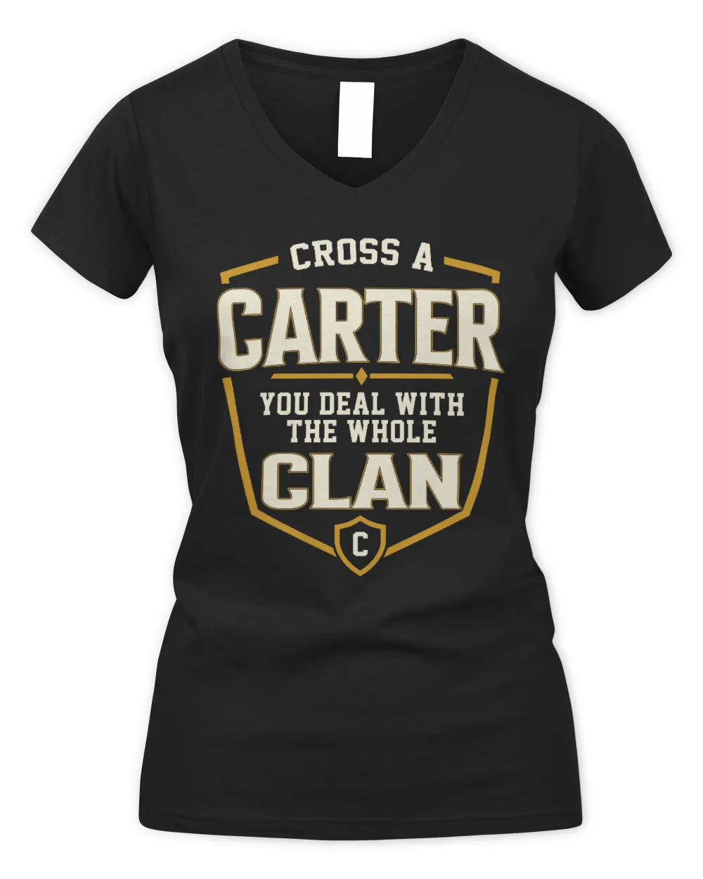 CARTER NT1-K008 Cross A/An NAME, You Deal With the Whole Clan | Personalized Vintage T-Shirt - Women's V-Neck T-Shirt - Black