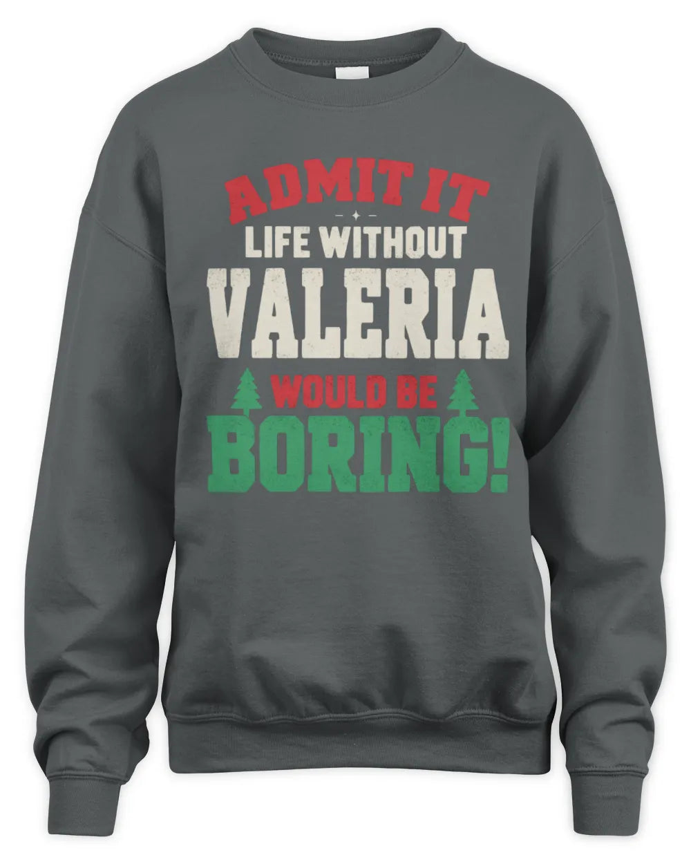 VALERIA P5 TH08 Christmas T-Shirt – “Life Without NAME Would Be Boring” - Unisex Sweatshirt - Charcoal