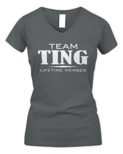 TING BL62-K4-128 - Personalized “Team NAME Lifetime Member” - Women's V-Neck T-Shirt - Charcoal