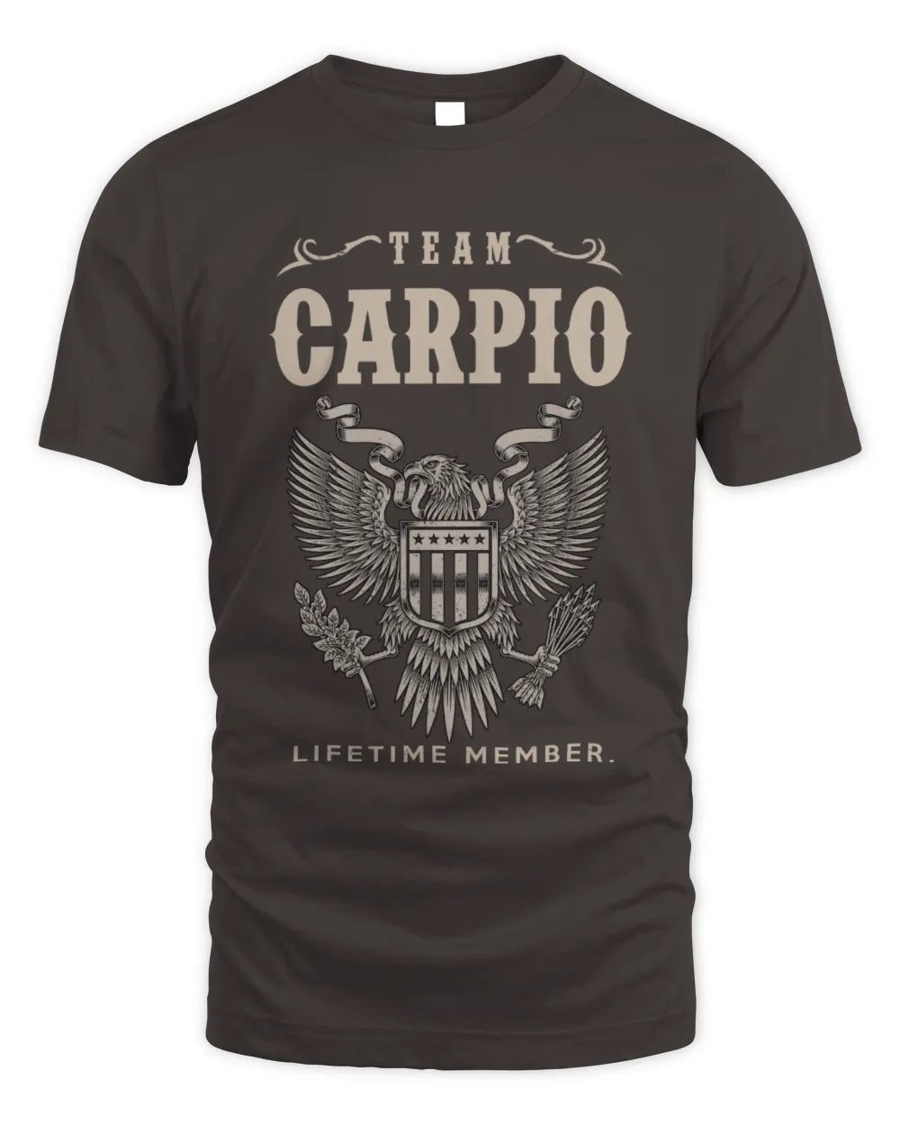 CARPIO TP06-K82 – Personalized Classic Style Apparel “Team NAME Lifetime Member” - Unisex Standard T-Shirt - Dark Chocolate