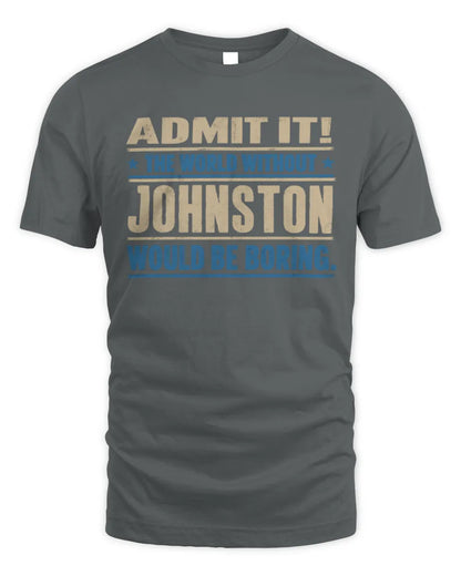 JOHNSTON TP68-K2-968 – Personalized Funny Quote Apparel “The World Without NAME Would Be Boring” - Unisex Standard T-Shirt - Charcoal