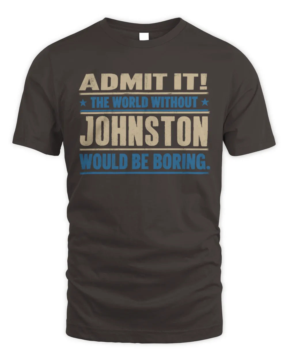 JOHNSTON TP68-K2-968 – Personalized Funny Quote Apparel “The World Without NAME Would Be Boring” - Unisex Standard T-Shirt - Dark Chocolate