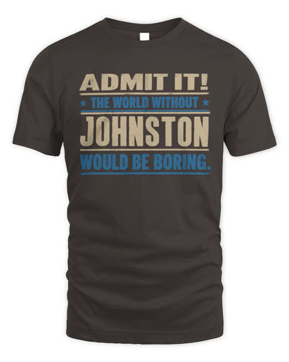 JOHNSTON TP68-K2-968 – Personalized Funny Quote Apparel “The World Without NAME Would Be Boring” - Unisex Standard T-Shirt - Dark Chocolate