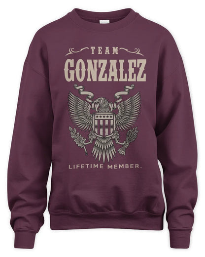 GONZALEZ TP06-K82 – Personalized Classic Style Apparel “Team NAME Lifetime Member” - Unisex Sweatshirt - Maroon