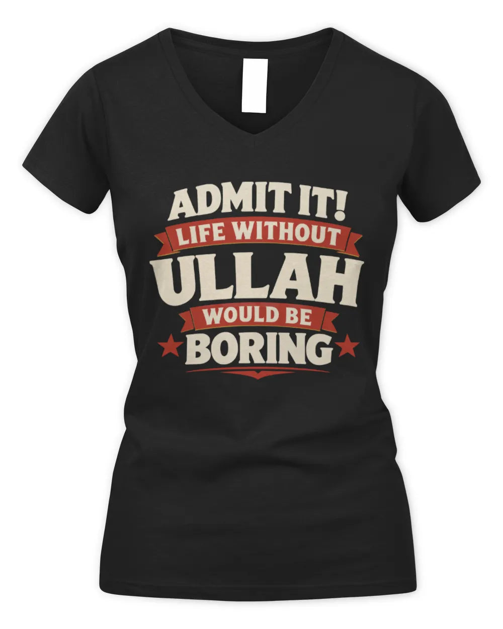 ULLAH P4 KT003 Personalized Funny Quote Apparel “Life Without NAME Would Be Boring” - Women's V-Neck T-Shirt - Black