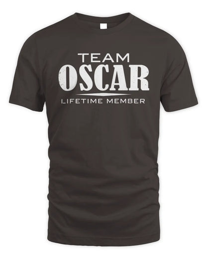 OSCAR BL62-K4-128 - Personalized “Team NAME Lifetime Member” - Unisex Standard T-Shirt - Dark Chocolate