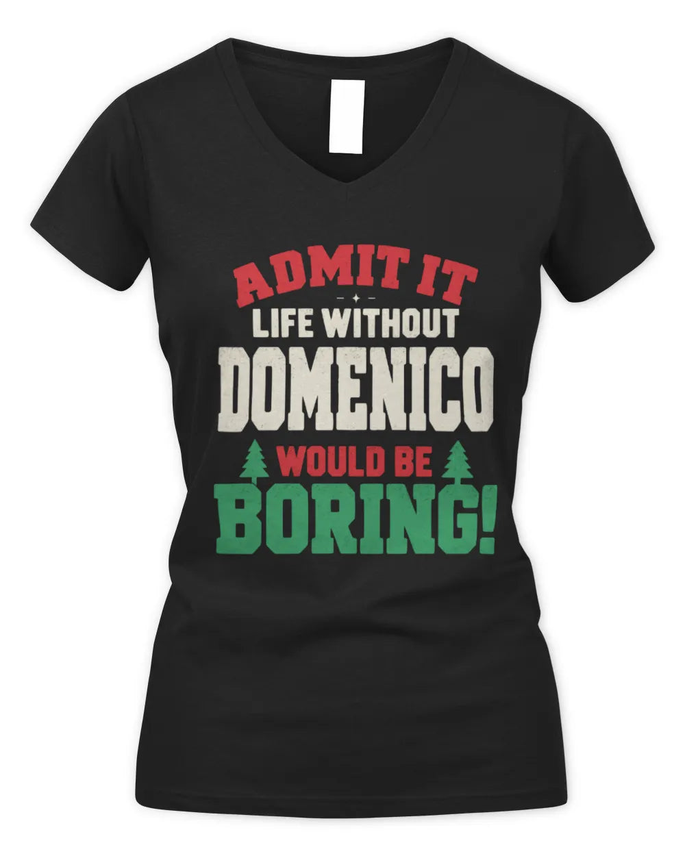 DOMENICO P5 TH08 Christmas T-Shirt – “Life Without NAME Would Be Boring” - Women's V-Neck T-Shirt - Black