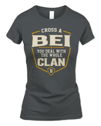 BEI NT1-K008 Cross A/An NAME, You Deal With the Whole Clan | Personalized Vintage T-Shirt - Women's Standard T-Shirt - Charcoal