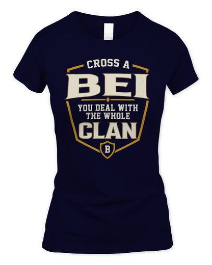 BEI NT1-K008 Cross A/An NAME, You Deal With the Whole Clan | Personalized Vintage T-Shirt - Women's Standard T-Shirt - Navy